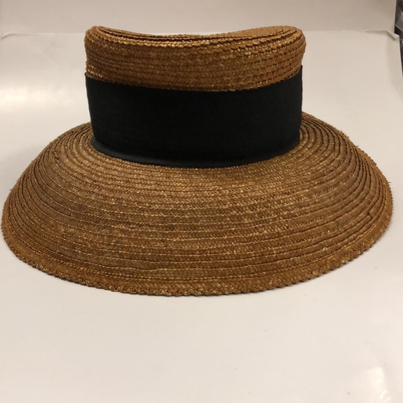 Eric Javitz woven hat light brown structure large brim w black ribbon Excellent - Picture 3 of 9